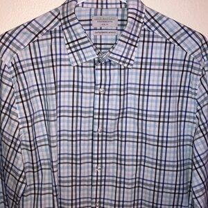 John Bartlett Blue and‎ White Plaid Button Shirt